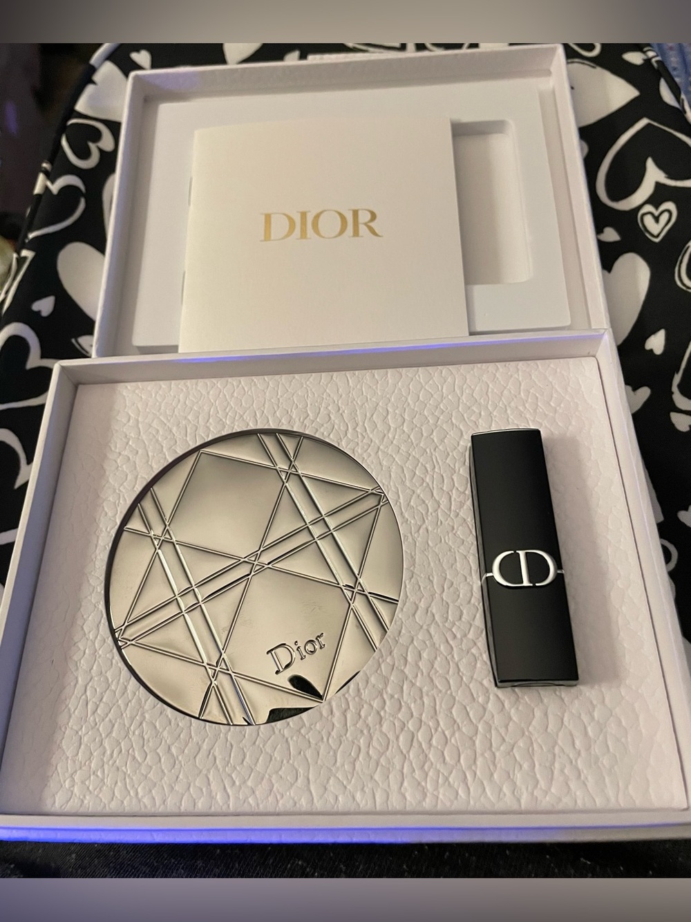 Dior Compact and Lipstick Set in Silver and Black